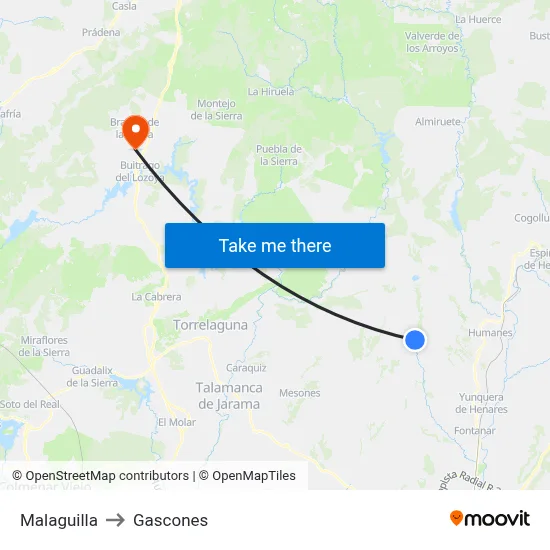 Malaguilla to Gascones map