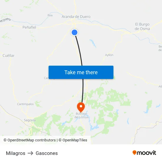 Milagros to Gascones map