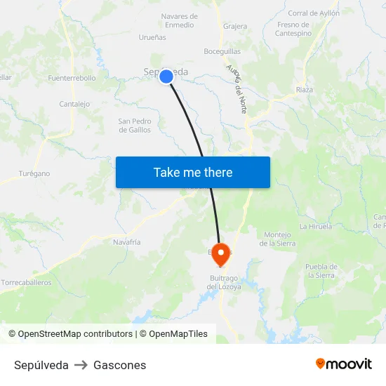 Sepúlveda to Gascones map