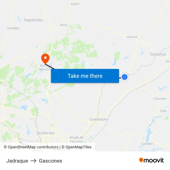 Jadraque to Gascones map