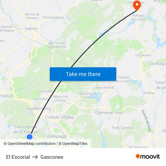 El Escorial to Gascones map