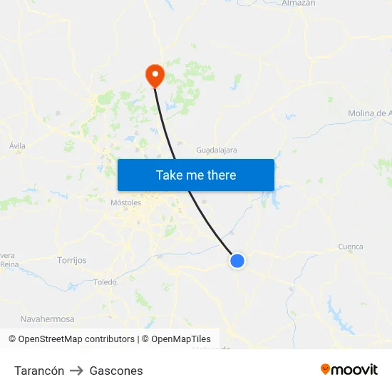 Tarancón to Gascones map
