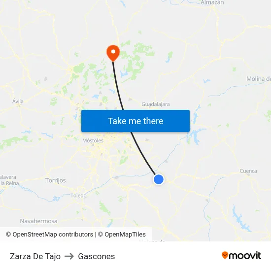 Zarza De Tajo to Gascones map
