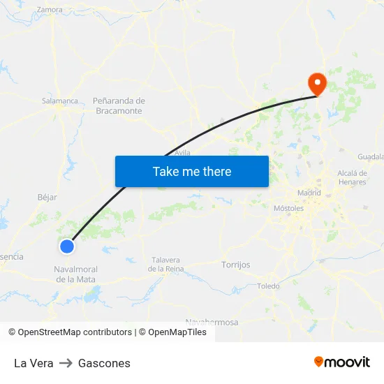 La Vera to Gascones map