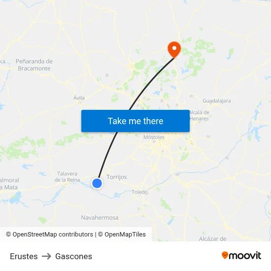 Erustes to Gascones map