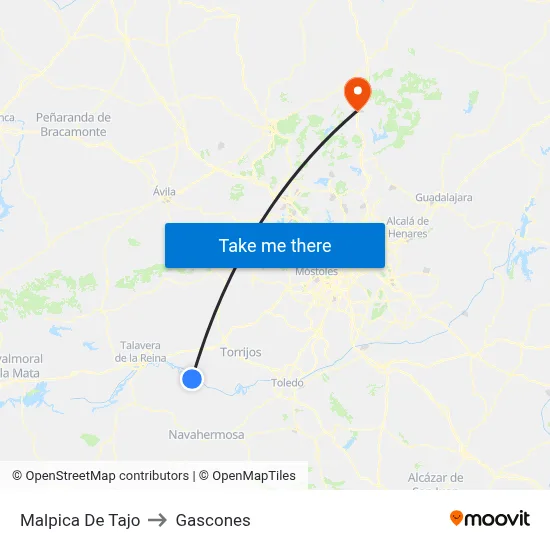 Malpica De Tajo to Gascones map