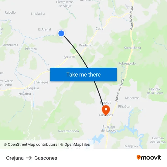 Orejana to Gascones map