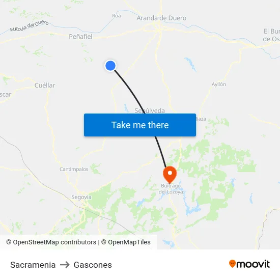 Sacramenia to Gascones map