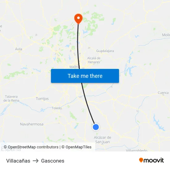 Villacañas to Gascones map