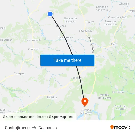 Castrojimeno to Gascones map