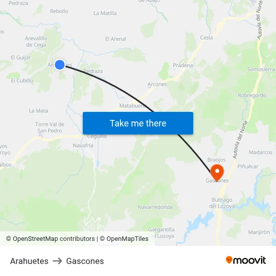 Arahuetes to Gascones map