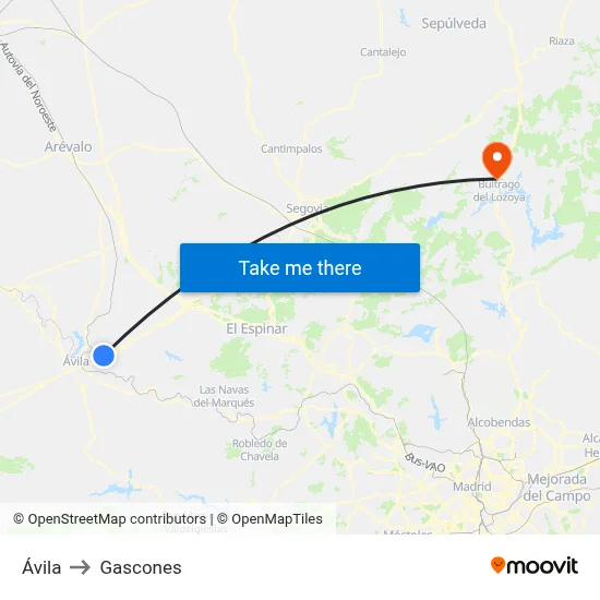 Ávila to Gascones map