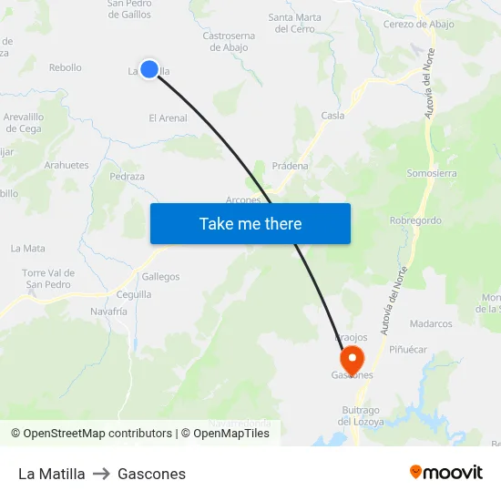 La Matilla to Gascones map