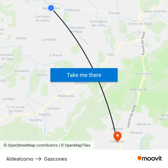 Aldealcorvo to Gascones map