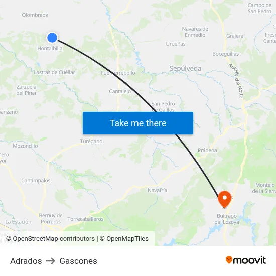 Adrados to Gascones map