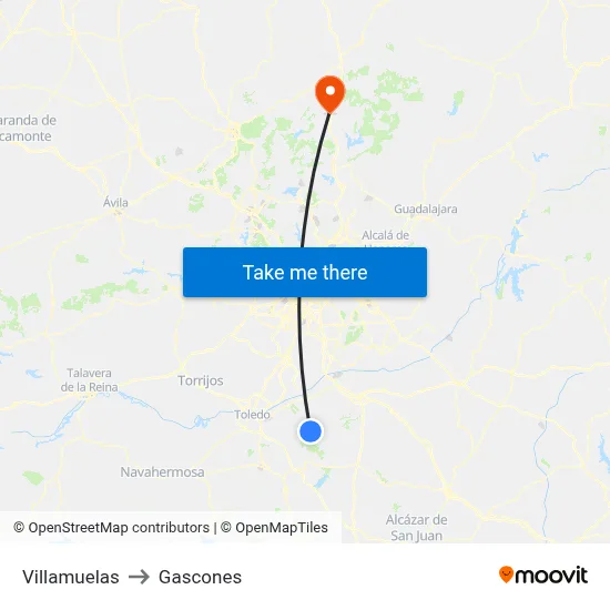 Villamuelas to Gascones map
