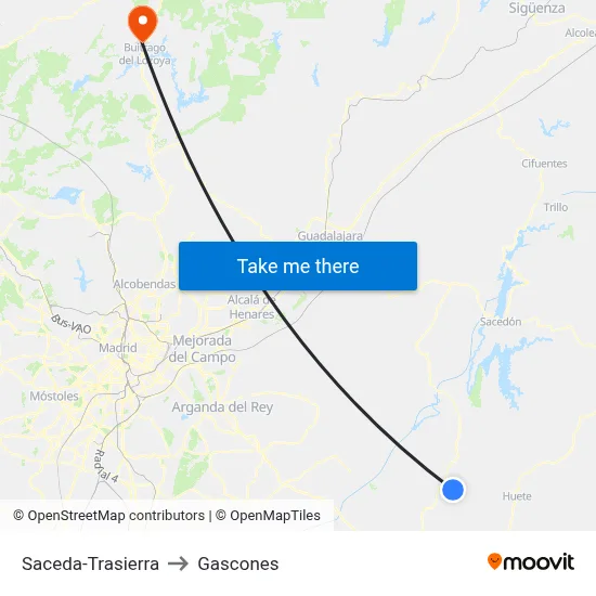 Saceda-Trasierra to Gascones map