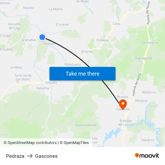 Pedraza to Gascones map