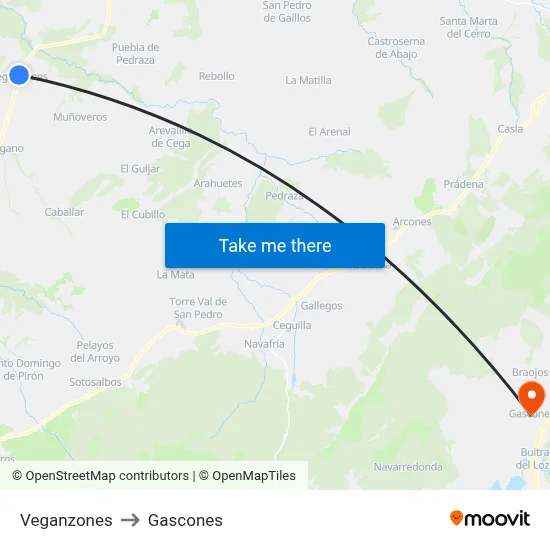 Veganzones to Gascones map