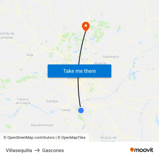 Villasequilla to Gascones map