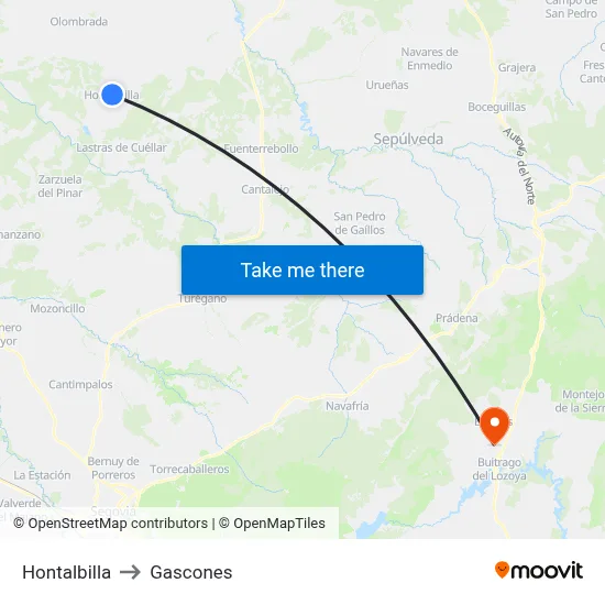 Hontalbilla to Gascones map