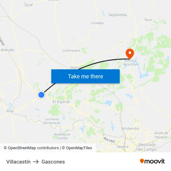 Villacastín to Gascones map