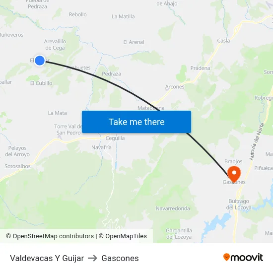 Valdevacas Y Guijar to Gascones map