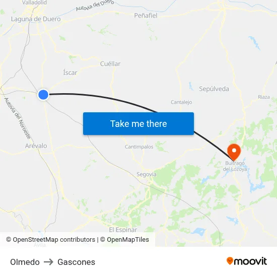 Olmedo to Gascones map