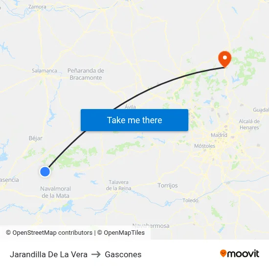 Jarandilla De La Vera to Gascones map