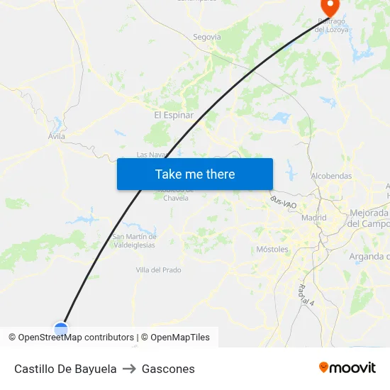 Castillo De Bayuela to Gascones map