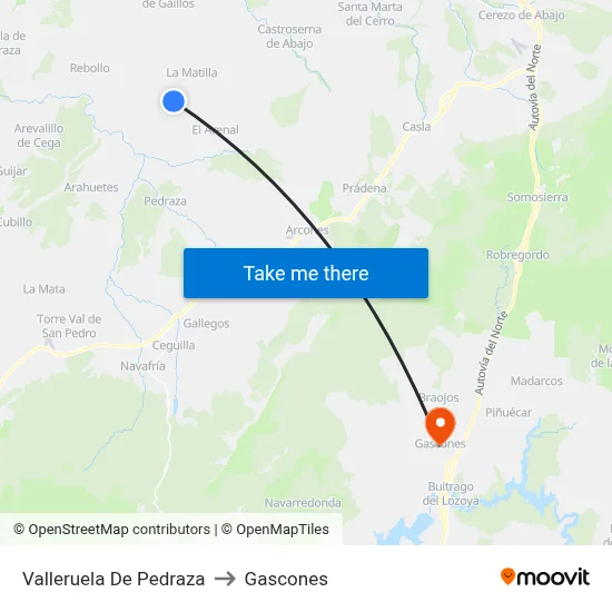 Valleruela De Pedraza to Gascones map