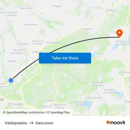 Valdeprados to Gascones map