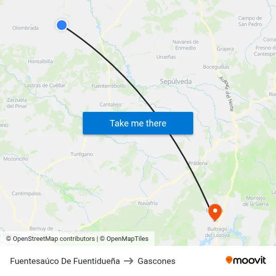 Fuentesaúco De Fuentidueña to Gascones map