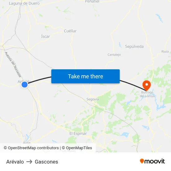 Arévalo to Gascones map