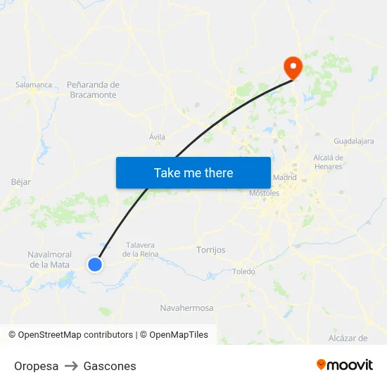 Oropesa to Gascones map