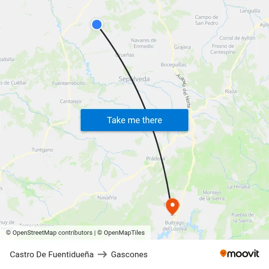Castro De Fuentidueña to Gascones map