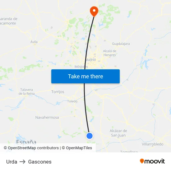 Urda to Gascones map