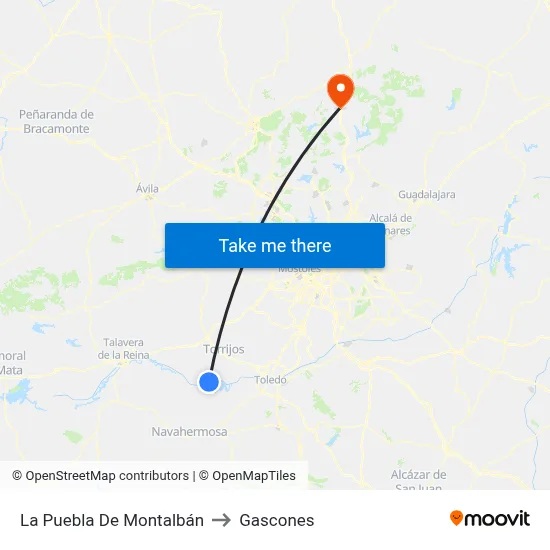 La Puebla De Montalbán to Gascones map