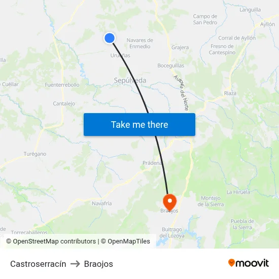 Castroserracín to Braojos map
