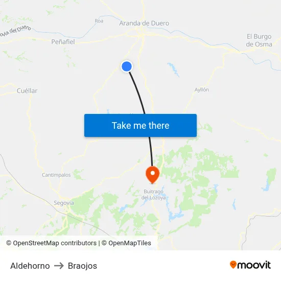 Aldehorno to Braojos map