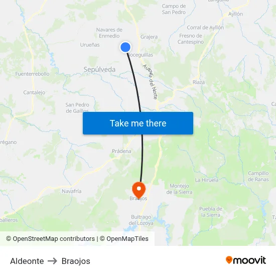 Aldeonte to Braojos map