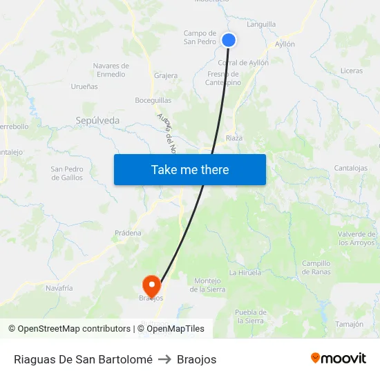 Riaguas De San Bartolomé to Braojos map