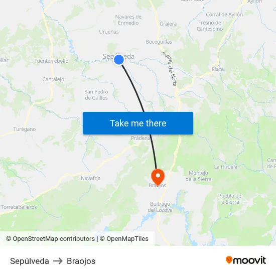 Sepúlveda to Braojos map