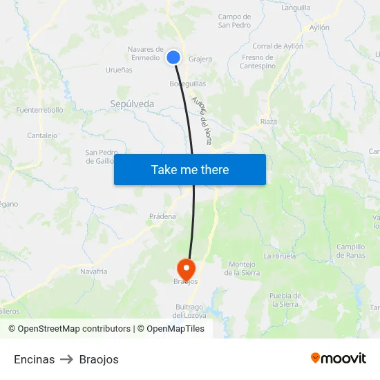 Encinas to Braojos map
