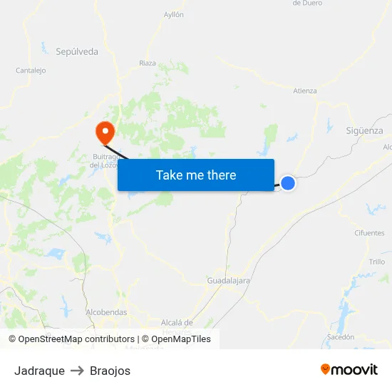 Jadraque to Braojos map