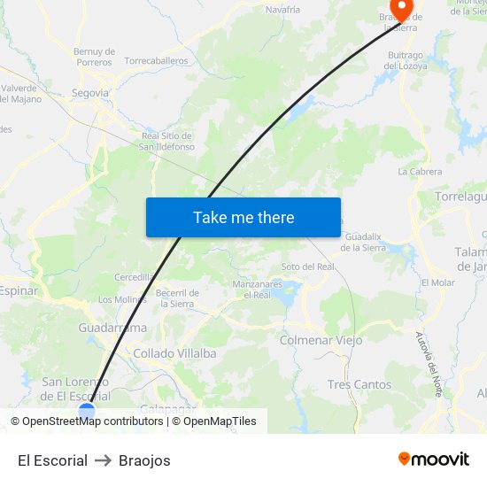 El Escorial to Braojos map