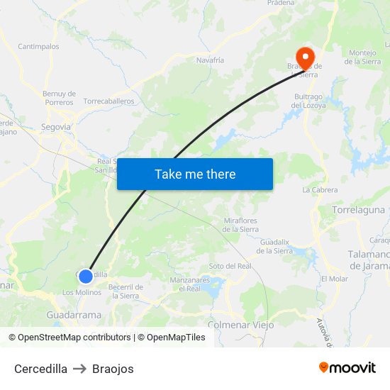 Cercedilla to Braojos map