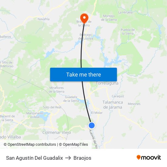 San Agustín Del Guadalix to Braojos map