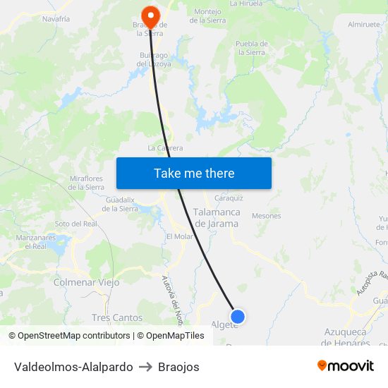 Valdeolmos-Alalpardo to Braojos map