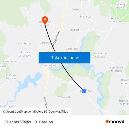 Puentes Viejas to Braojos map